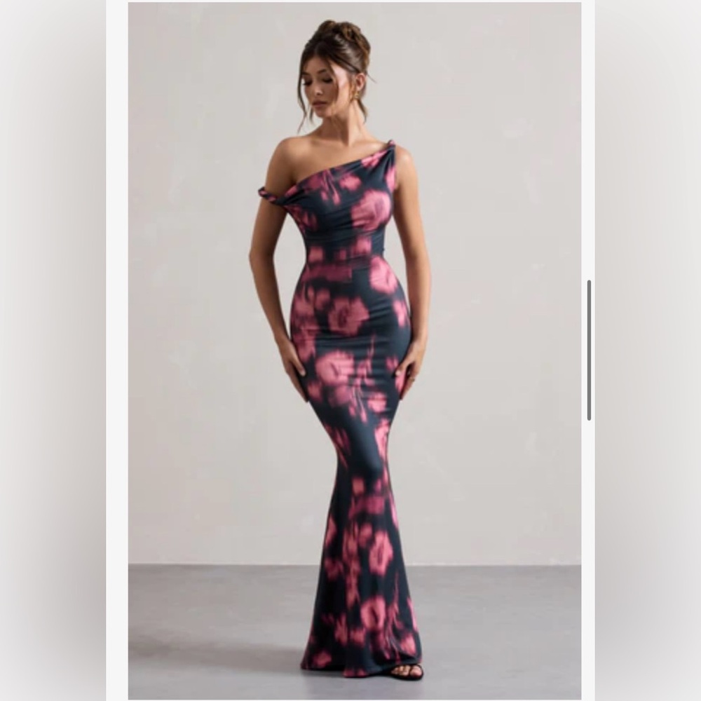 Club L London One-Shoulder Pink and Black Dress